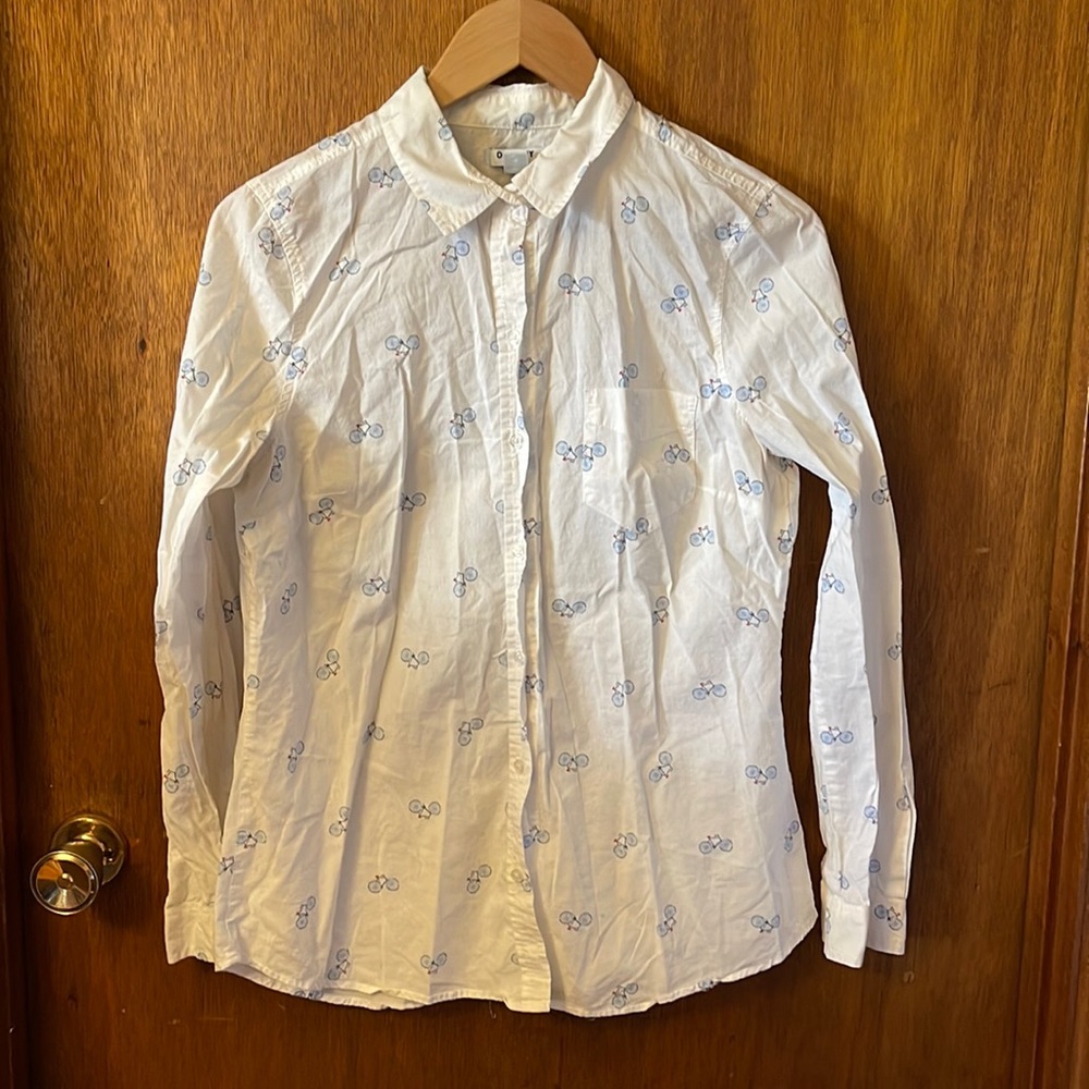 Old Navy vintage white bicycle print shirt blouse - Picture 1 of 8